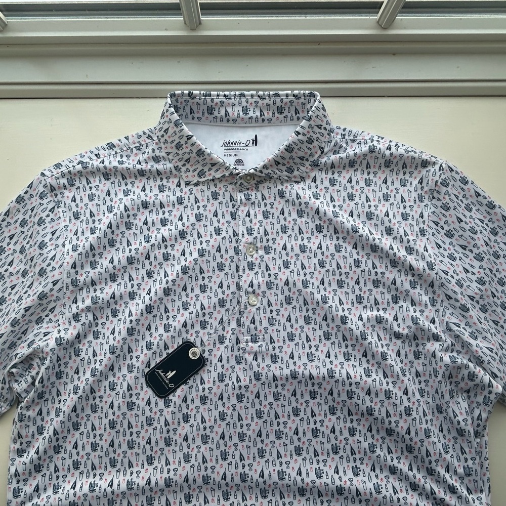 johnnie-O “Manhattan” White and Navy Patterned Polo
